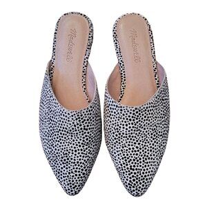 Madewell Black Cream Leopard Spot REMI Mule Flats 7 Leather Calf Hair